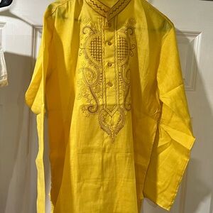 Yellow Embroidered Men's Kurta